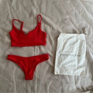 Away That Day x Chelsea Kauai bikini bottom and top in medium red rib